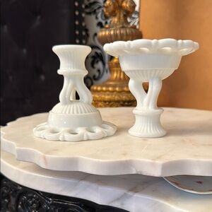 Vintage White Milk Glass Candle Holders